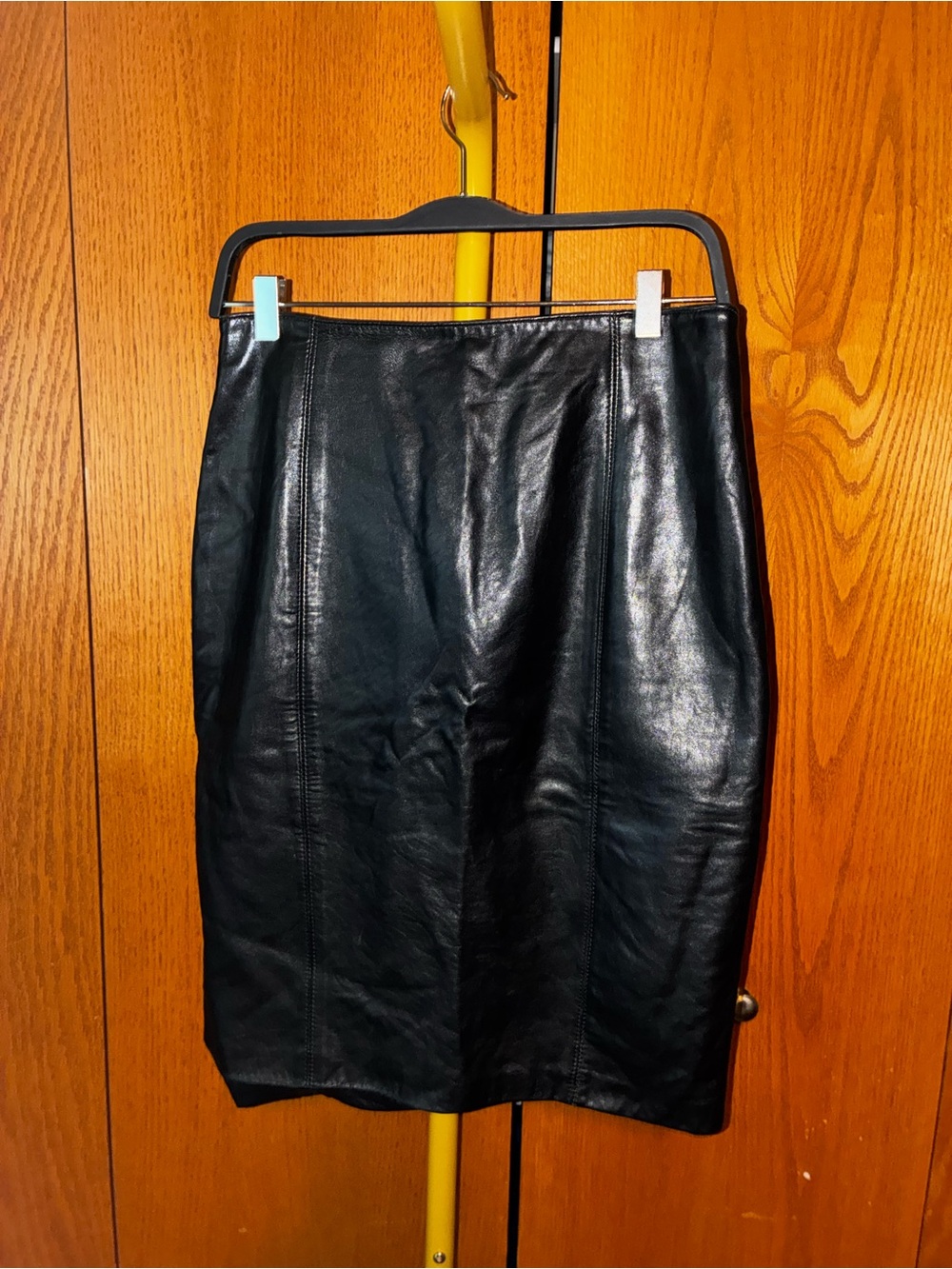 Classic Black Leather Pencil Skirt